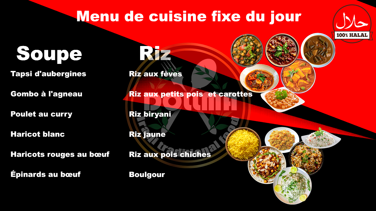 Menu de cuisine fixe du jour